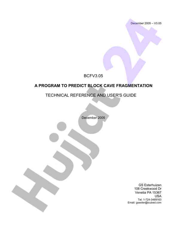 Bcf v3.05 program for predicting block cave fragmentation