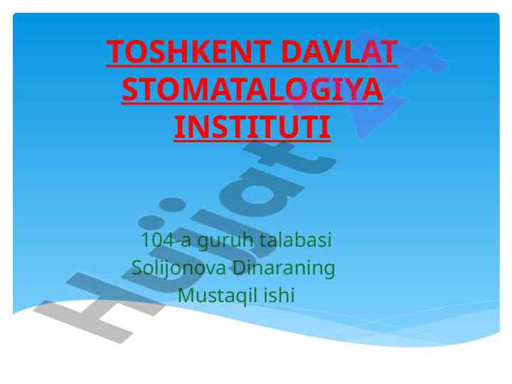 Xirurgiya bólimi tuzilmasi va uni ishini tashkil qilish