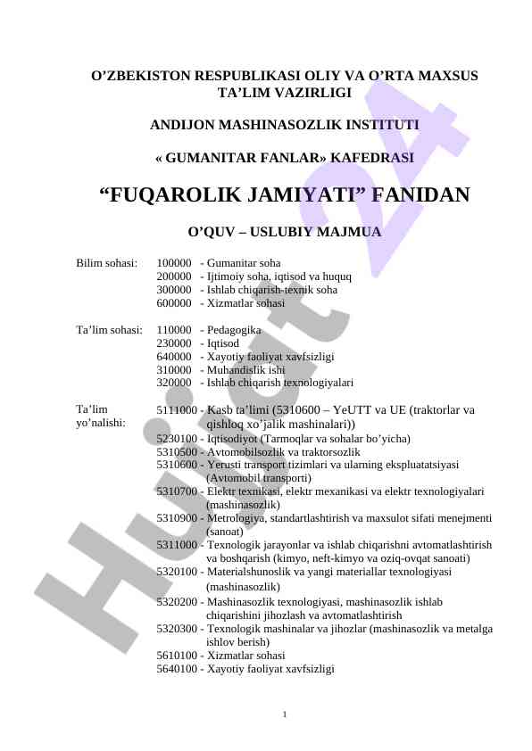 Fuqorolik jamiyati fanidan o‘quv uslubiy majmua