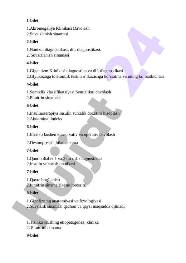 Endokrin boshqaruvdagi diagnostika testlari