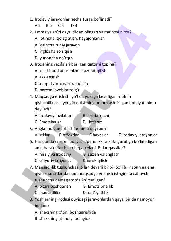 Irodaviy jarayonlar va emotsiyalar tavsifi