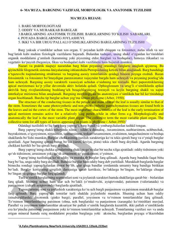 Bargning vazifasi va tuzilishi haqida ma’ruza