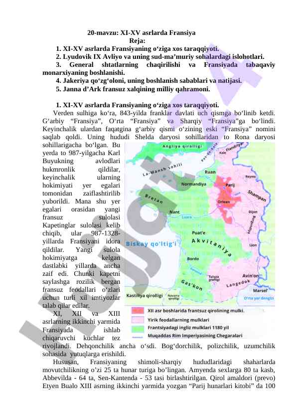 Xi-xv asrlarda fransiya taraqqiyoti tahlili