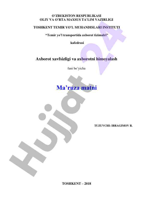 Axborot tizimlarida axborot xavfsizligi asoslari