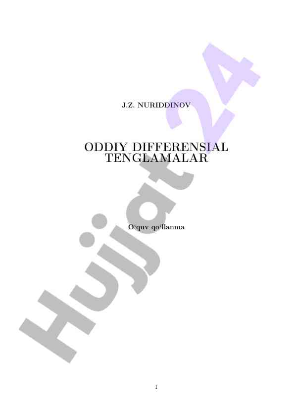 Oddiy differensial tenglamalar o‘quv qo‘llanma