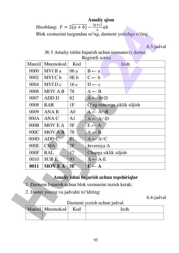 Amaliy kism hisoblash va blok sxemasi
