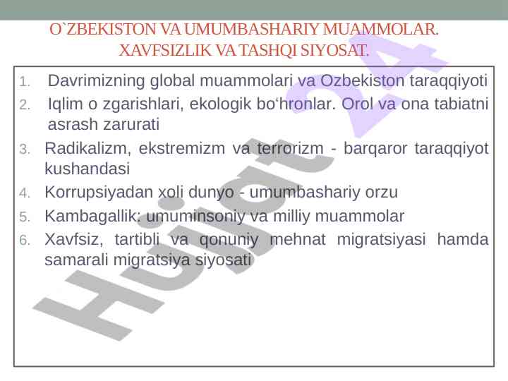 Xavfsizlik va tashqi siyosat: global muammolar