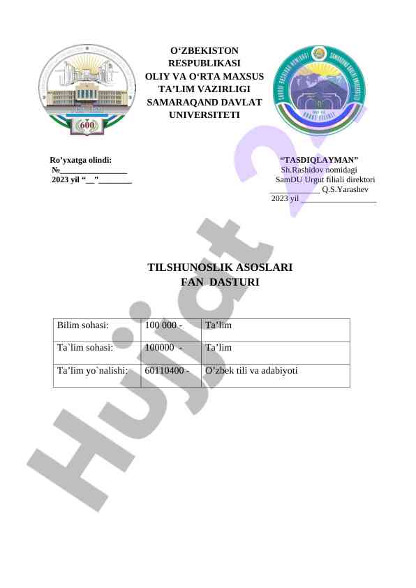 Tilshunoslik asoslari fan dasturi 2023