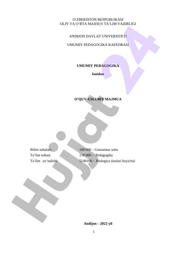 Umumiy pedagogika o‘quv-uslubiy majmua 2022