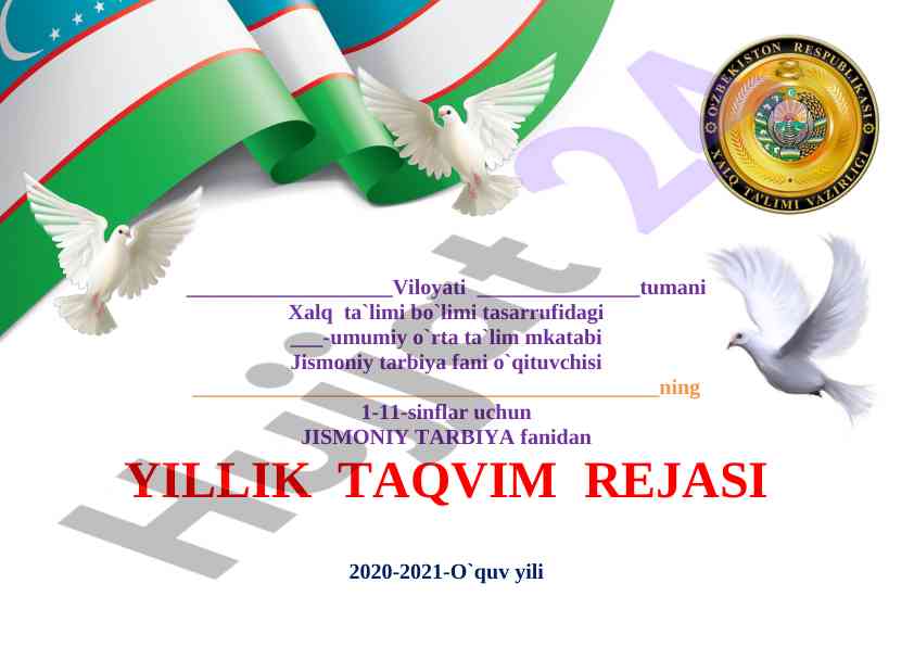 Jismoniy tarbiya yillik taqlim rejasi 2020-2021