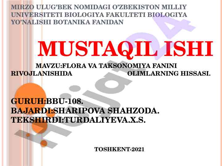 Florani rivojlanishida olimlarning hissasi