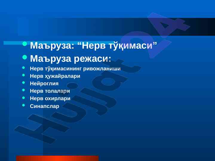 Nerv tўqimasi va uning tashkiliy tuzilishi