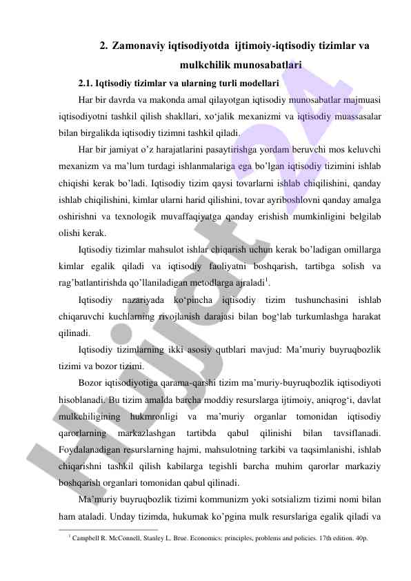 Zamonaviy iqtisodiyotda ijtimoiy-iqtisodiy tizimlar