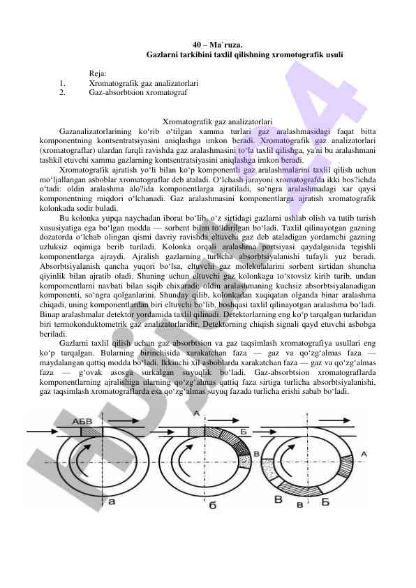 Gazlarni tarkibini taxlil qilishning xromotografik usuli