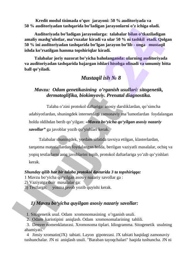 Odam genetikasining o'rganish usullari to'g'risida
