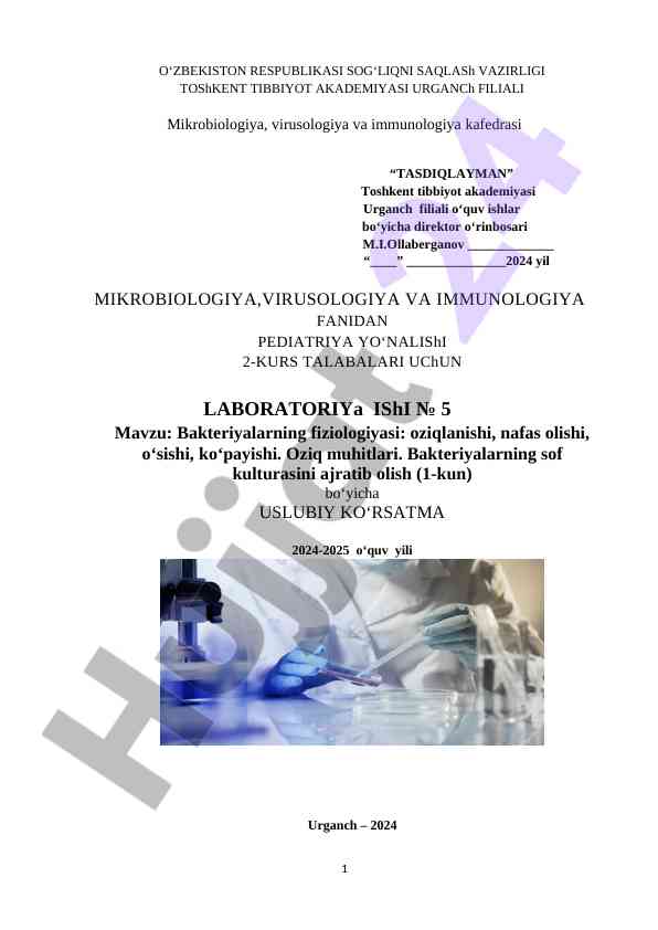 Mikrobiologiya laboratoriyasi ishlari pediatriya yo‘nalishi