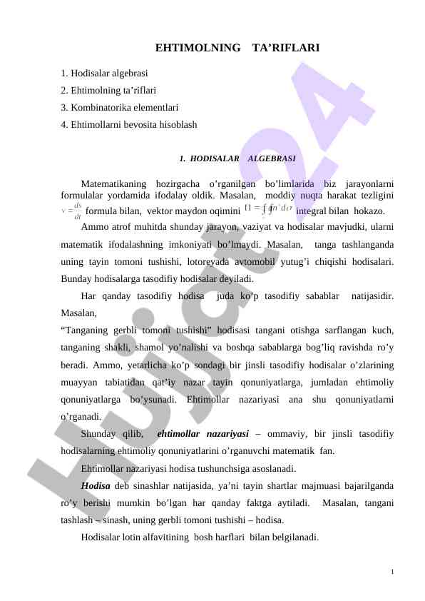 Ehtimolning ta’riflari va kombinatorika elementlari