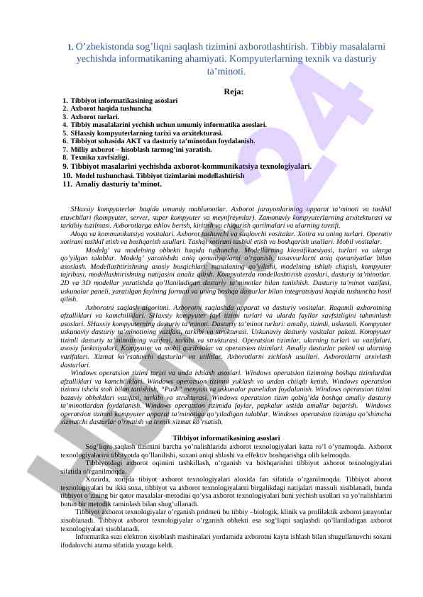 O’zbekistonda sog’liqni saqlash tizimini axborotlashtirish