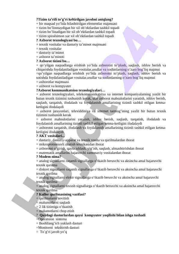 Axborot tizimlari haqida umumiy ma’lumotlar