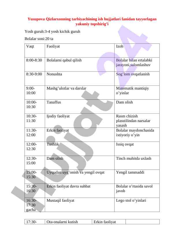 Elementar matematika bo'yicha faoliyat dasturi