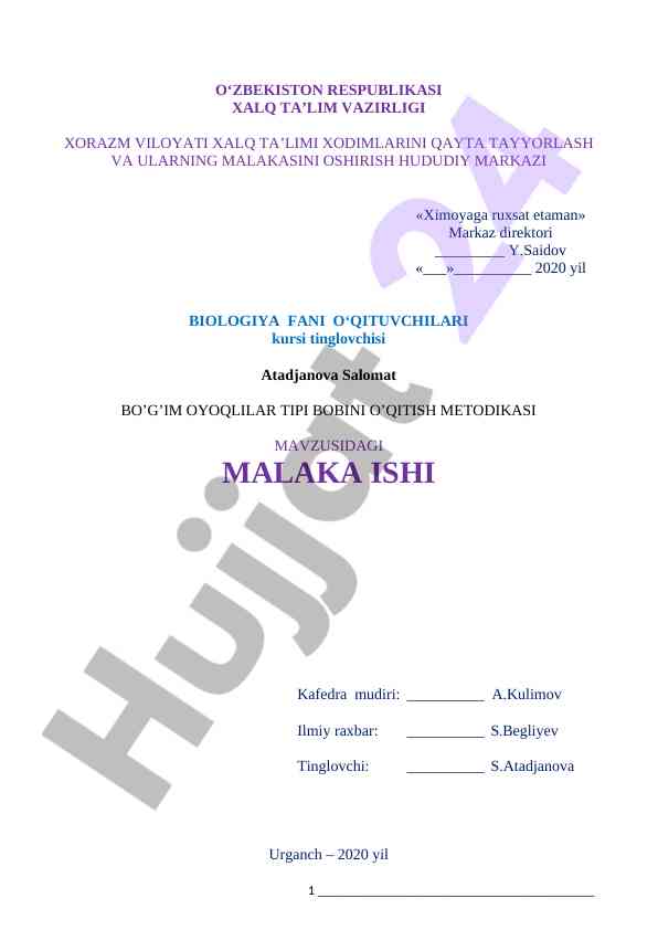 Biologiya fanini o'qitish metodikasi