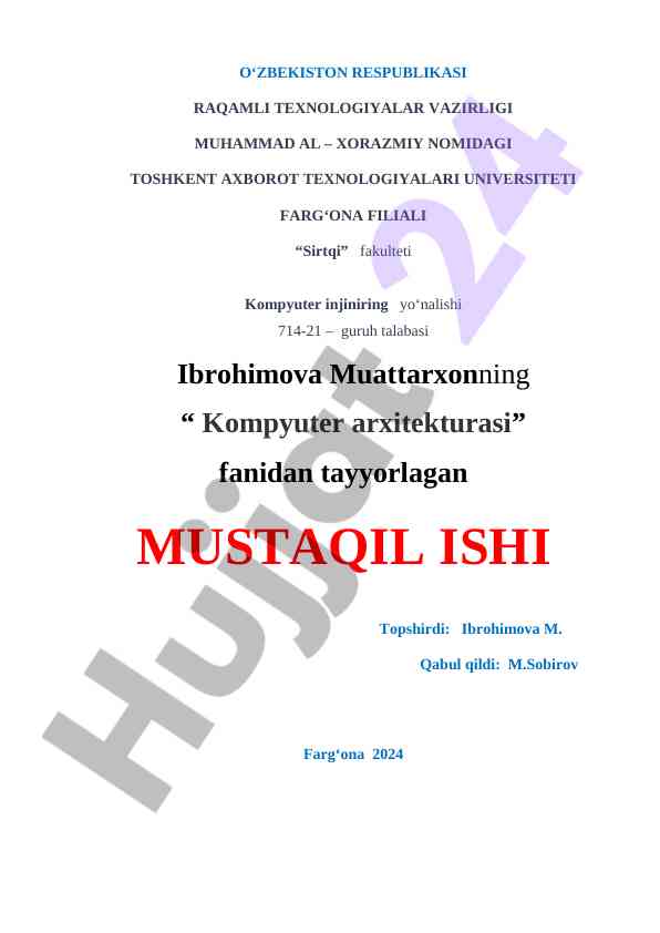 Kompyuter arxitekturasi haqida mustaqil ish