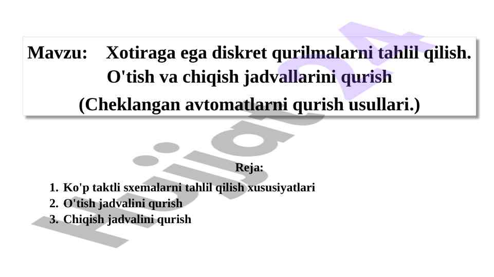 Diskret qurilmalarni tahlil qilish usullari