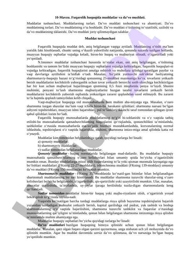 Fuqarolik huquqlarida muddatlar va da’vo muddati