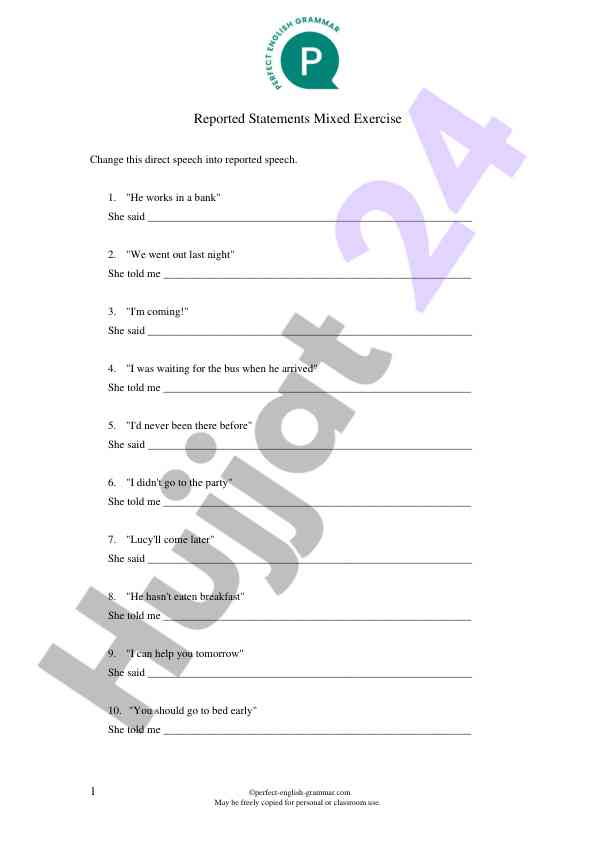 Reported statements mixed exercise practice