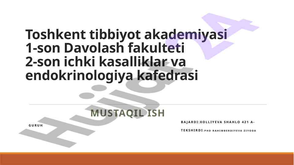 Addison Kasalligi Haqida Mustaqil Ish