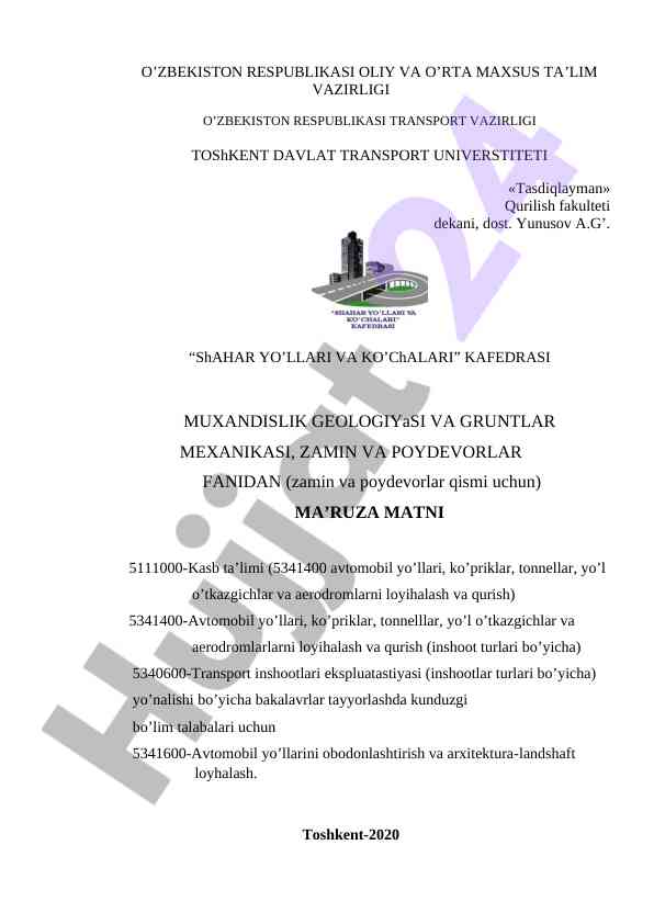 Zamin va poydevorlar fanining nazariy va amaliy asoslari