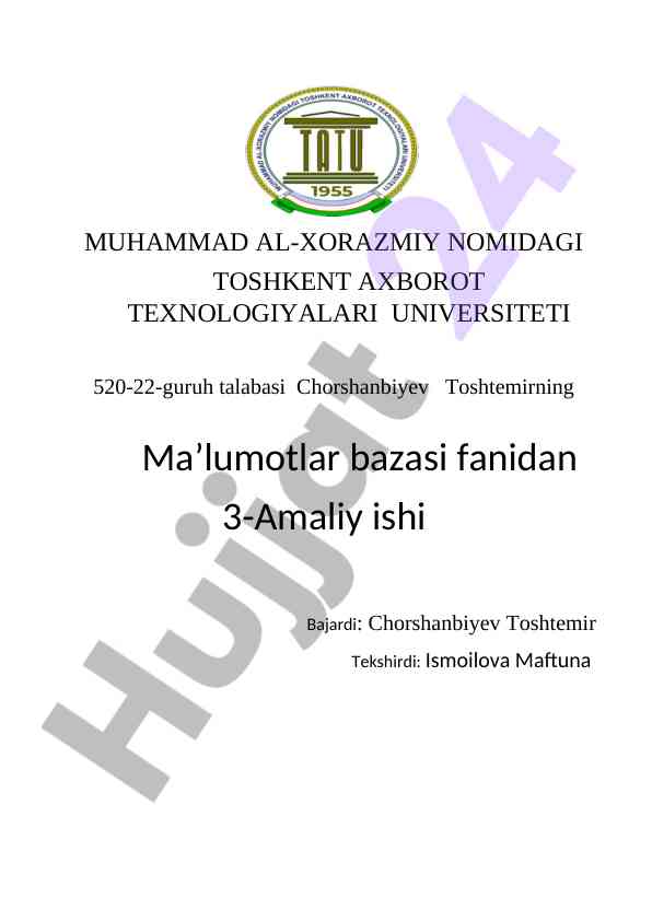 Ma'lumotlar bazasi amaliy mashg'ulotlari