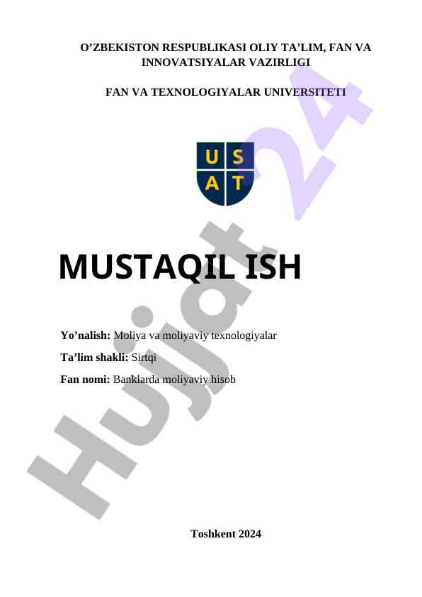 Banklarda moliyaviy hisob fanidan atamalar ro'yxati