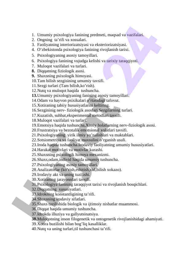 Umumiy Psixologiya Fanining Asosiy Tamoyillari