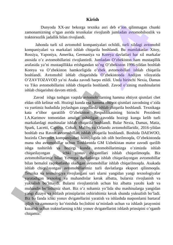 Avtomobilsozlik rivojlanishi o‘zbekistonda