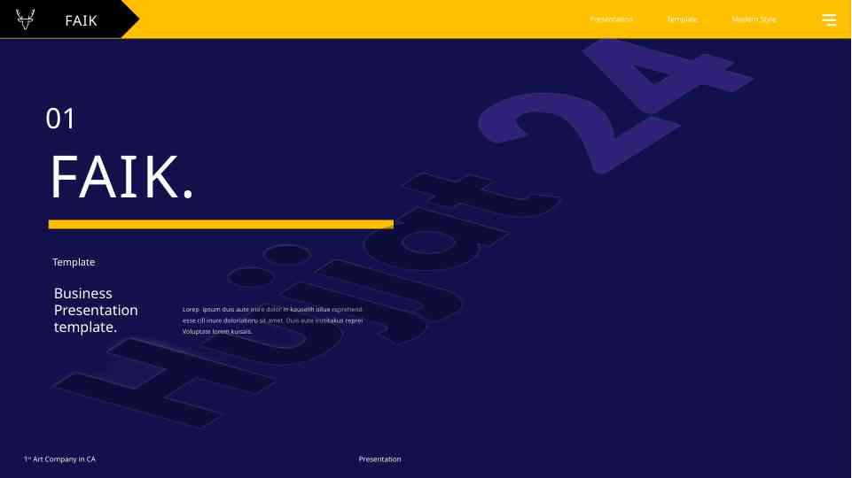 Modern style faik presentation template overview