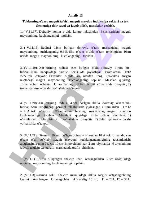 Magnit maydon induktiv tezlik va tok elementlari