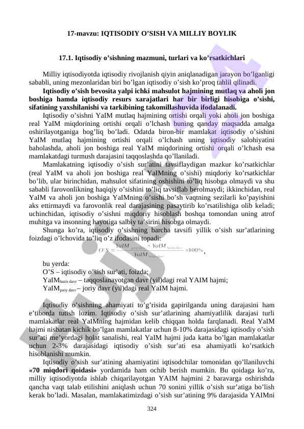 Iqtisodiy o'sish va milliy boylik tahlili