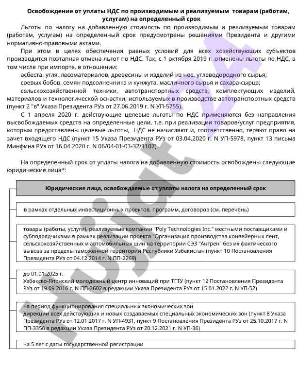 Ндс льготы по товарам и услугам на определенный срок