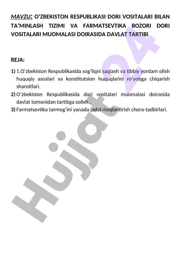 Dori vositalari bozoridagi davlat tartibi rejasi