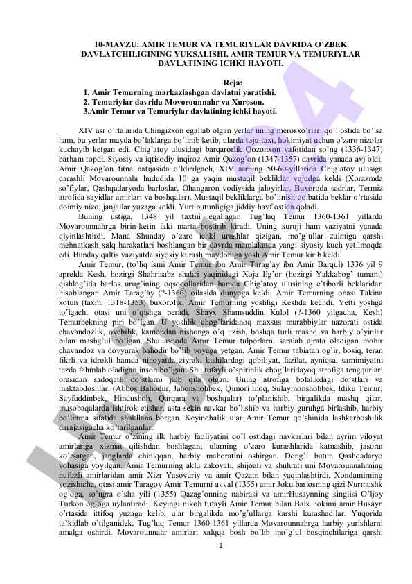 Amir temur va temuriylar davrida davlatchilik yuksalishi