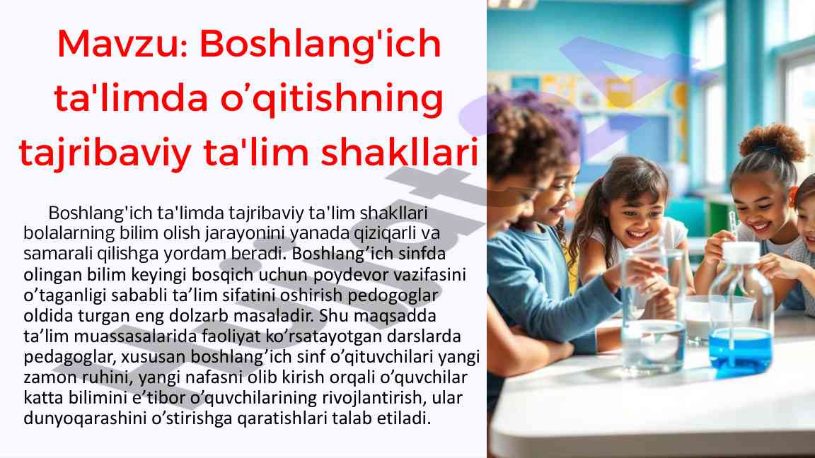 Boshlang'ich ta'limda tajribaviy ta'lim shakllari