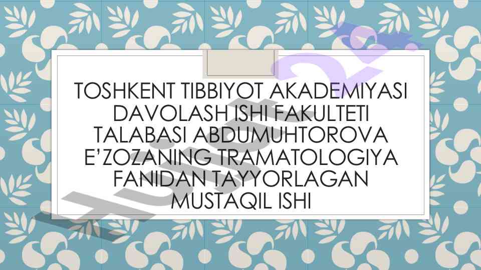 Amputatsiya va protezlash ishlari taqdimoti