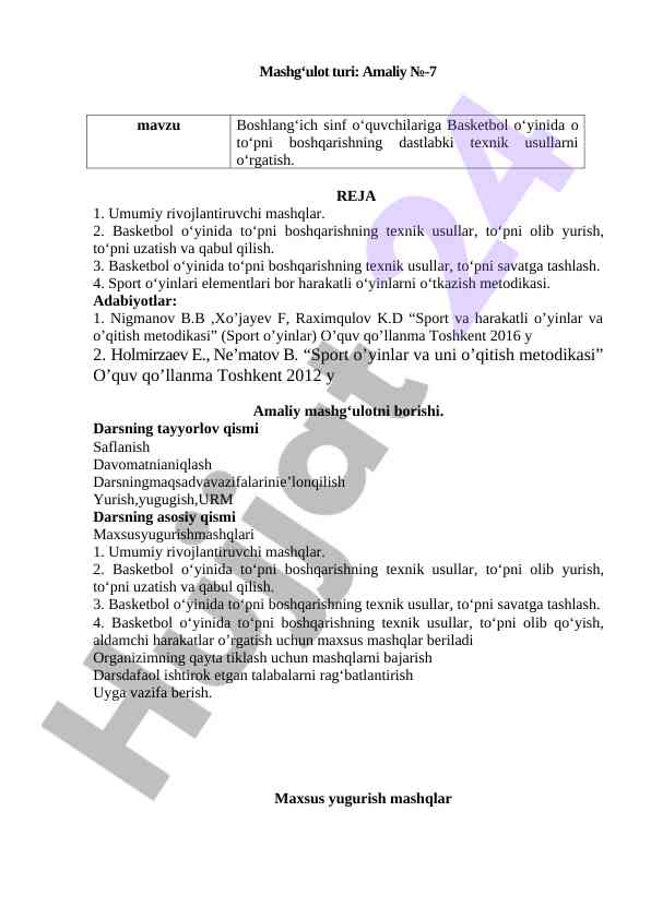 Basketbol o'yinida texnik usullar bo'yicha mashg'ulot