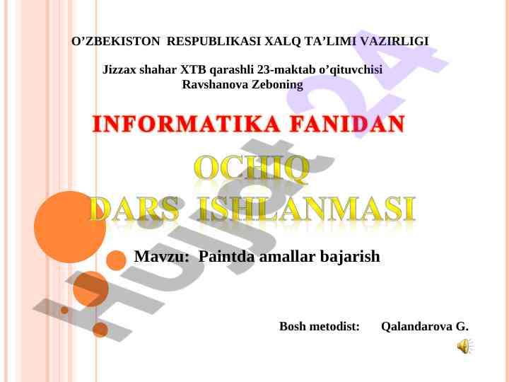 Paintda amallar bajarish o’quv darslari