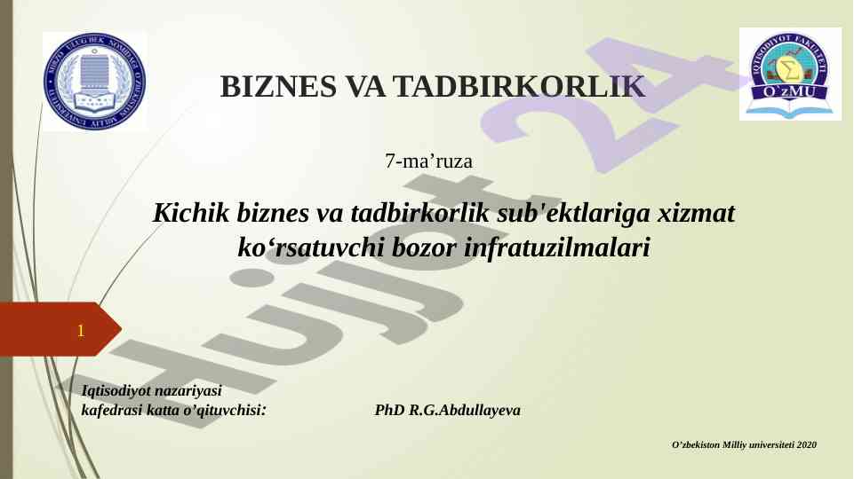 Kichik biznes va tadbirkorlik sub'ektlariga infratuzilma