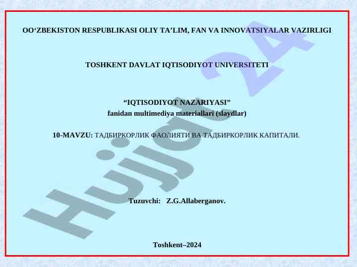 Tadbirkorlik faoliyati va tadbirkorlik kapitali