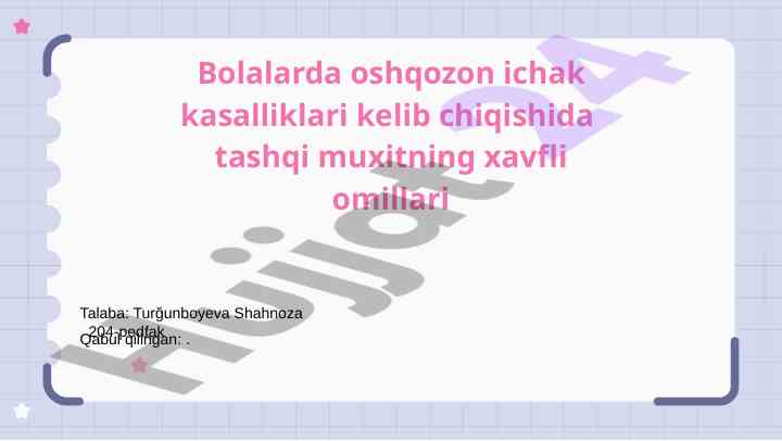 Bolalarda oshqozon ichak kasalliklari va ekologik omillar