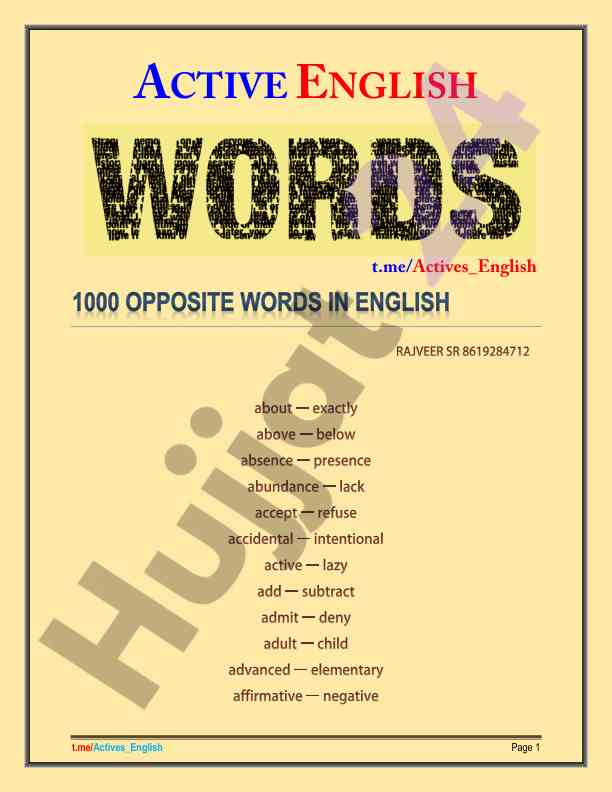 1000 opposite words in english for language learners