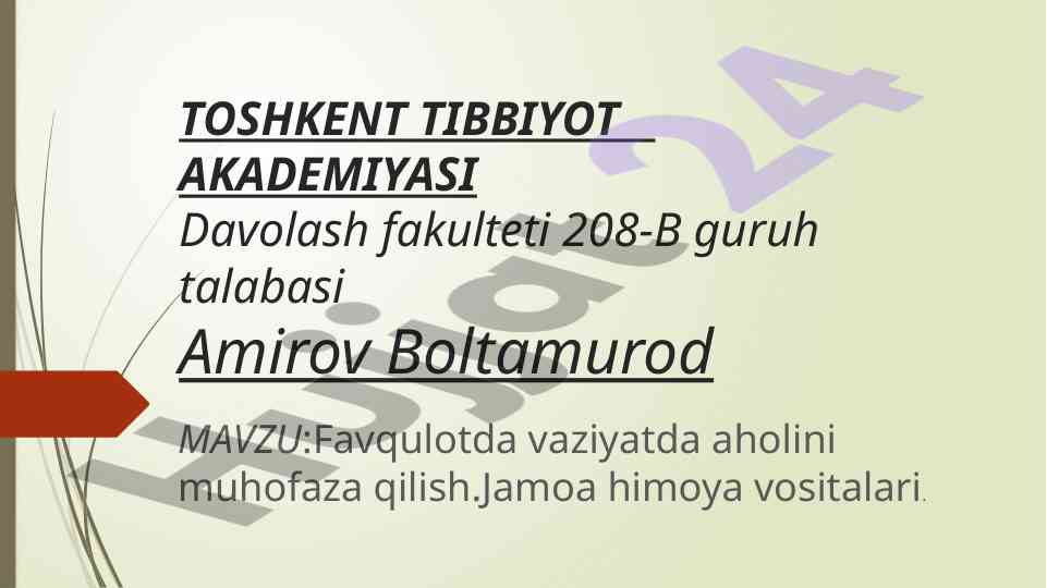 Favqulotda vaziyatda aholini muhofaza qilish